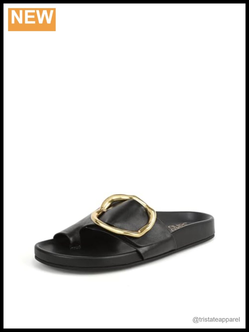 Eco-Conscious Leather Slide Sandals with Metallic Ornament Slip On